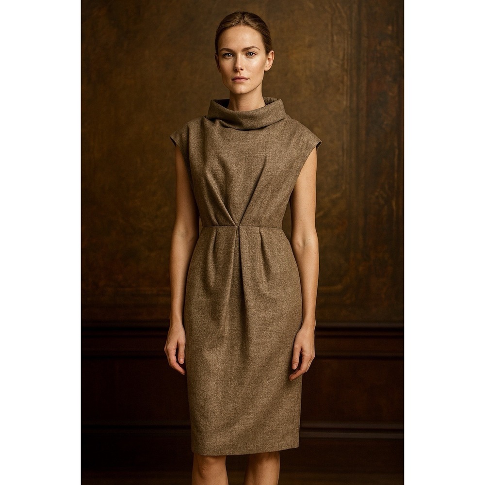 Iris Setlakwe Wool Dress SZ 6 Minimalist Cowl inverted Tapered Style Chic Career
